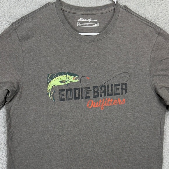 Eddie Bauer Outfitters T-Shirt Tee Men Medium Gray Fishing Crewneck Short Sleeve - Picture 1 of 8